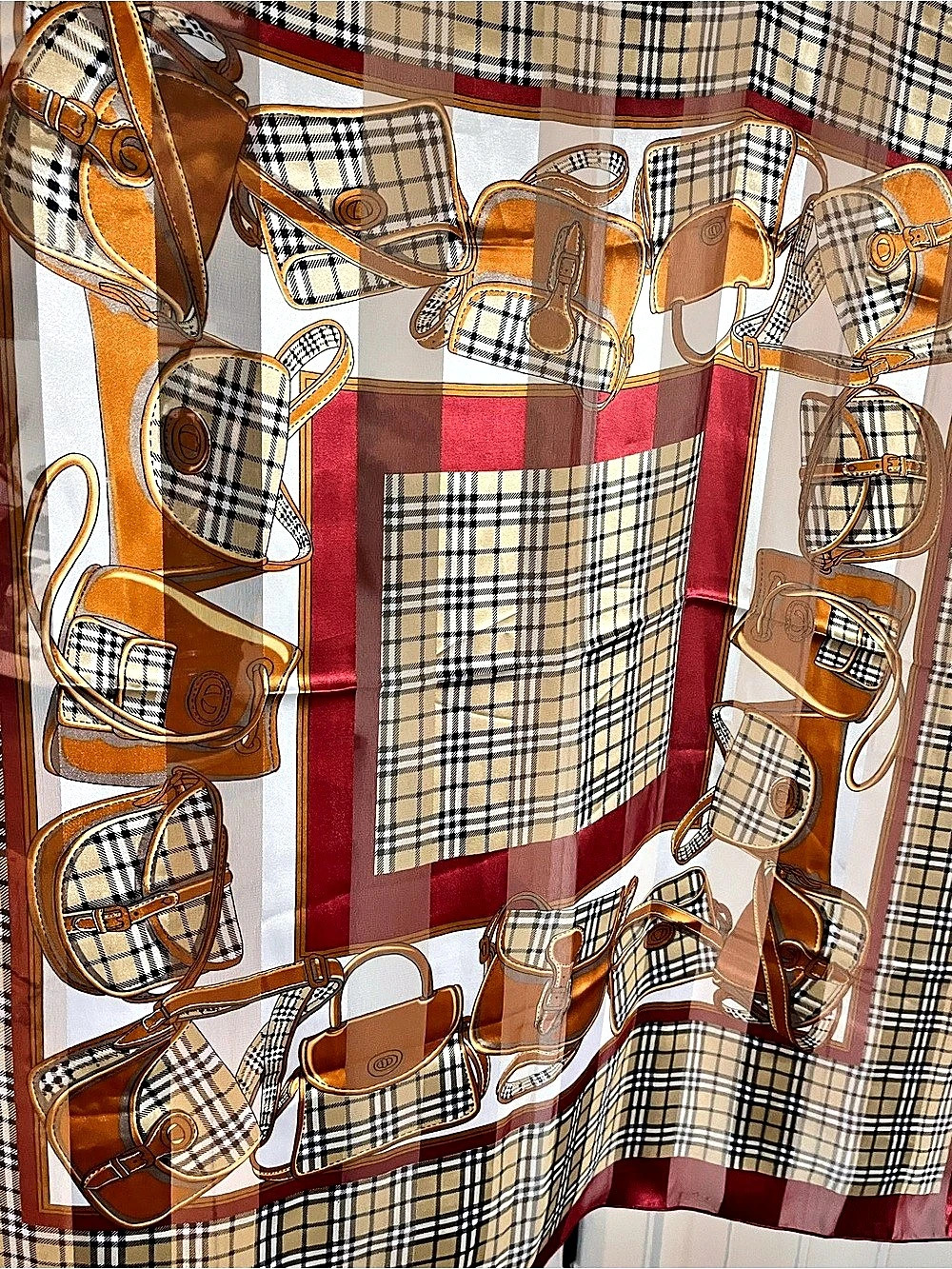 Burberry Plaid Scarf in Red & Brown with Equestrian Motif